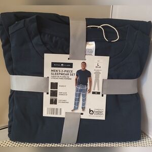 Royal Class Men's Size L (38-40) Sleepwear Set Relaxed Fit Blue/White Pajamas